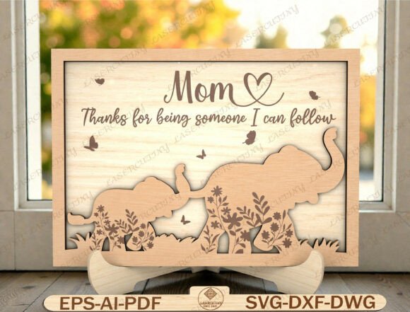 Mom Elephant Shadow Box Laser Cut SVG